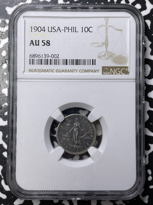 1904 U.S. Philippines 10 Centavos NGC AU58 Lot#G8041 Silver! Key Date!