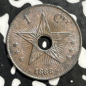 1888 Belgian Congo 1 Centime Lot#E5588 Beautiful Detail, Spots