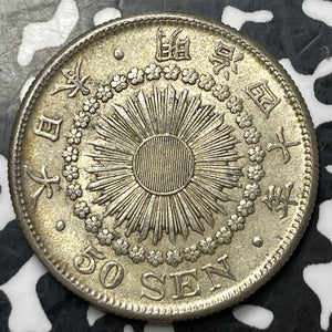 (1907) Japan 50 Sen Lot#E8777 Silver! High Grade! Beautiful!