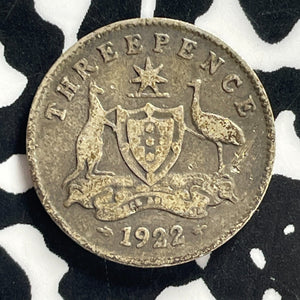 1922 Australia 3 Pence Threepence Lot#C0754 Silver!