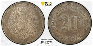 1874-E Germany 20 Pfennig PCGS MS62 Lot#G9346 Silver! Nice UNC! J-5