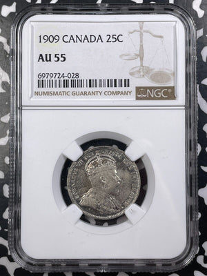 1909 Canada 25 Cents NGC AU55 Lot#G9147 Silver!