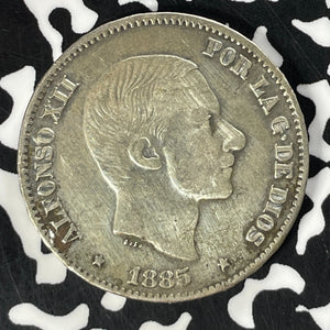1885/3 Spanish Philippines 50 Centavos Lot#T4681 Silver!
