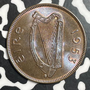 1953 Ireland 1/2 Penny Half Penny Lot#T2594 High Grade! Beautiful Toning!