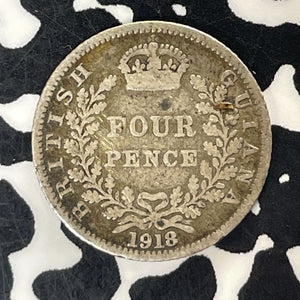 1918 British Guiana 4 Pence Fourpence Lot#T5925 Silver! Low Mintage