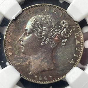 1843 Great Britain Victoria Farthing NGC MS61BN Lot#G9596 Nice UNC! Arabic '1'