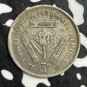 1935 South Africa 3 Pence Threepence Lot#E5397 Silver!