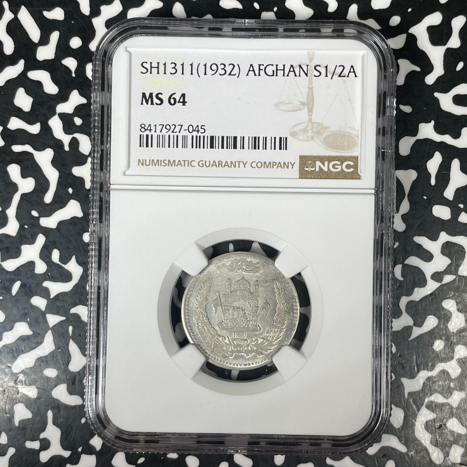 SH 1311 (1932) Afghanistan 1/2 Afghani NGC MS64 Lot#G1557 Silver! Choice UNC!
