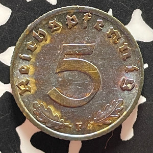 1939-F Germany 5 Pfennig Lot#T4930 High Grade! Beautiful Toning!