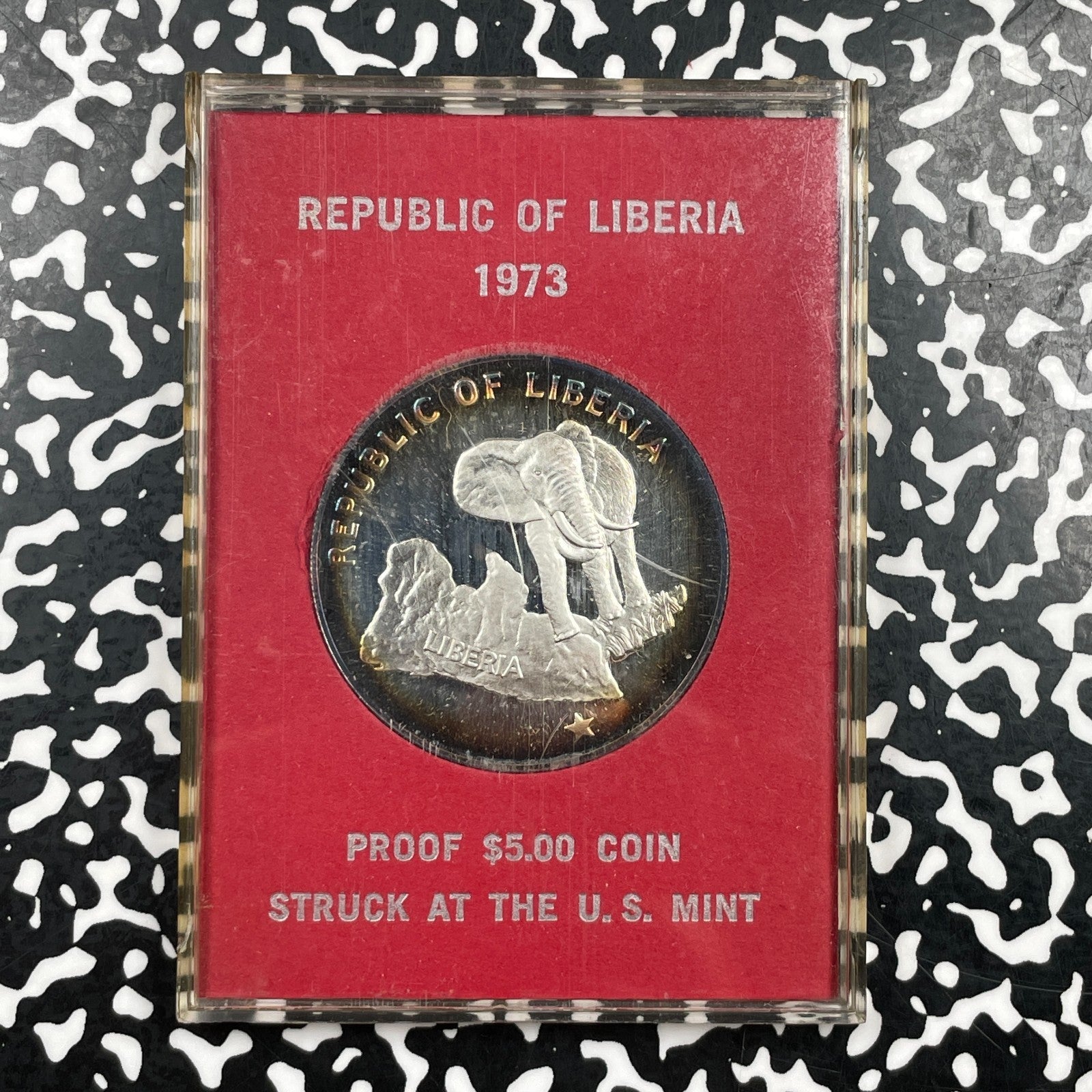 1973 Liberia $5 Dollars Lot#OV1985 Large Silver! Proof! With Case