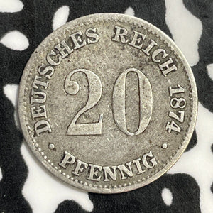 1874-B Germany 20 Pfennig Lot#E5380 Silver!