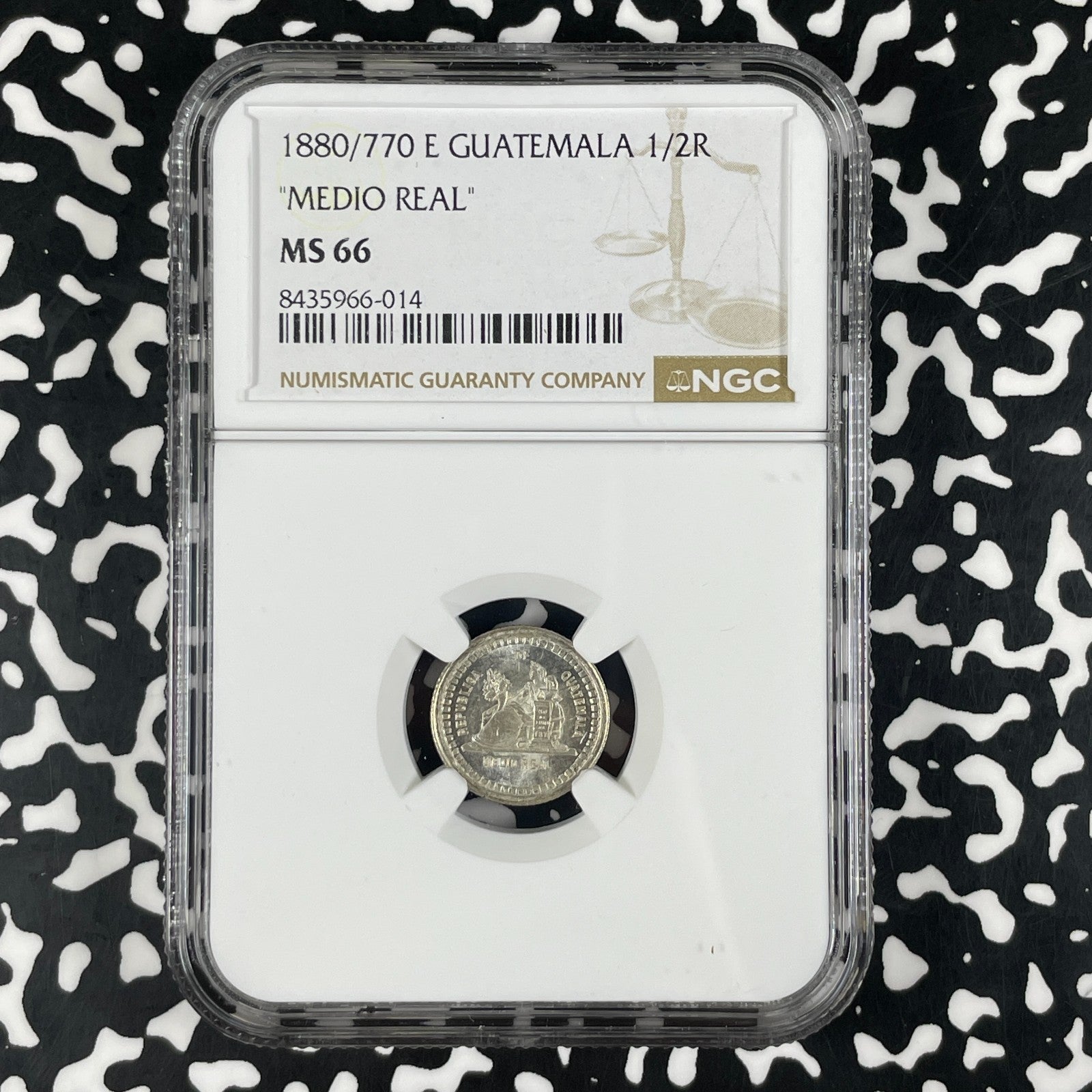 1880/770-E Guatemala 1/2 Real NGC MS66 Lot#G2333 Silver! Gem BU! Top Graded!