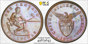 1925-M U.S. Philippines 1 Centavo PCGS MS64BN Lot#G8341 Beautiful Toning!