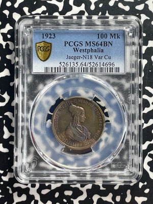 1923 Germany Westphalia 100 Mark Notgeld PCGS MS64BN Lot#G698 Beautiful Toning!