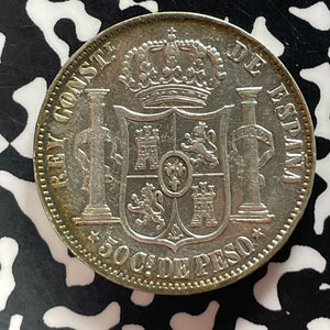 1885 Spanish Philippines 50 Centavos Lot#T4691 Silver!