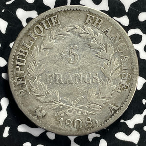 1808-A France Napoleon 5 Francs Lot#JM9810 Large Silver!