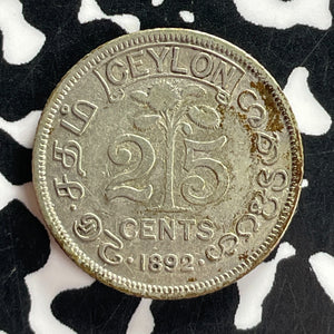 1892 Ceylon 25 Cents Lot#T7371 Silver!