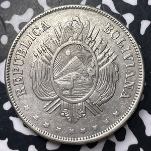 1875-PTS FE Bolivia 1 Boliviano Lot#JM8283 Large Silver! Nice!