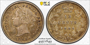 1880-H Canada 10 Cents PCGS AU50 Lot#G7994 Silver!