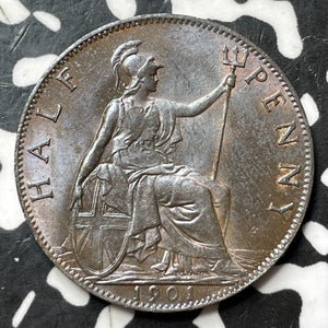 1901 Great Britain 1/2 Penny Half Penny Lot#E0112 High Grade! Beautiful!
