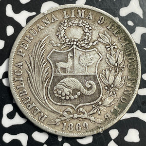 1869 Peru 1 Sol Lot#T1035 Large Silver Coin!