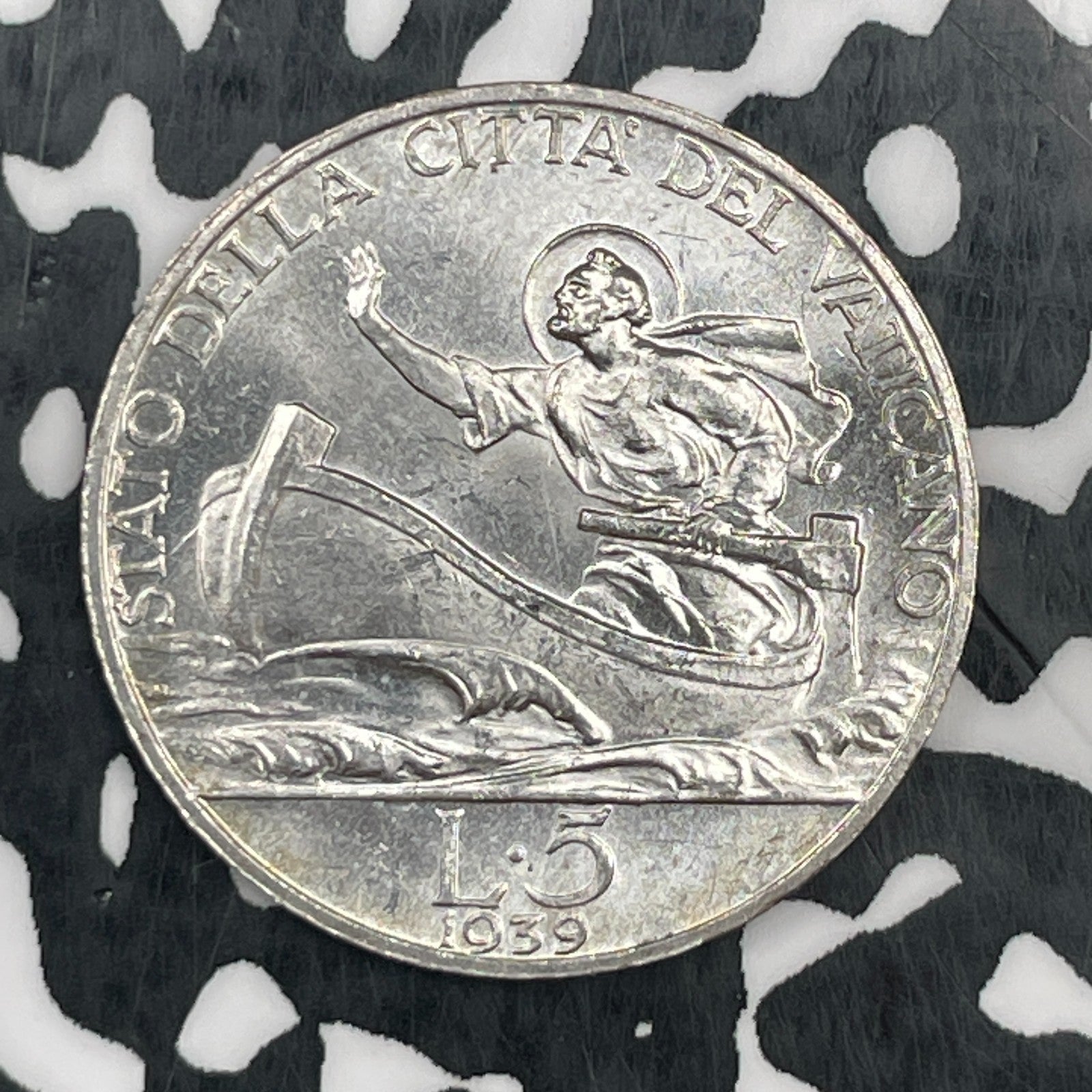 1939 Vatican City 5 Lire Lot#N0994 Silver! High Grade! Beautiful!