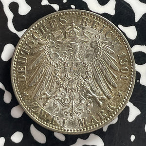 1901-A Germany Prussia 2 Mark Lot#T7758 Silver! High Grade! Beautiful! KM#525