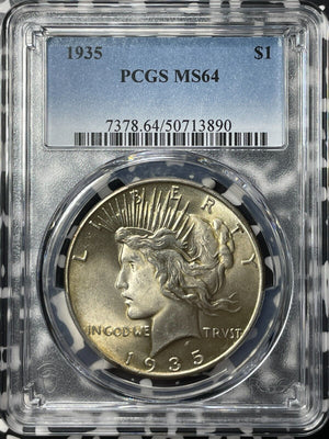 1935 U.S. $1 Peace Dollar PCGS MS64 Lot#G8861 Large Silver! Choice UNC!