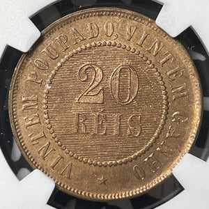 1889 Brazil 20 Reis NGC MS64RB Lot#G8419 Choice UNC!