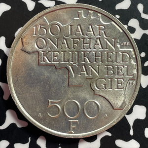 1980 Belgium 500 Francs Lot#E9252 Silver! High Grade! Beautiful! KM#162