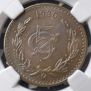 1930-Mo Mexico 5 Centavos NGC MS63BN Lot#G9048 Choice UNC! Large '0'