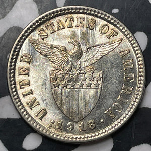 1918 U.S. Philippines 10 Centavos Lot#E6841 Silver! High Grade! Beautiful!