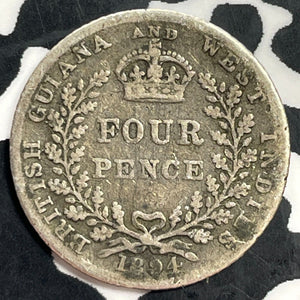 1894 British Guiana & West Indies 4 Pence Fourpence Lot#T0086 Silver!