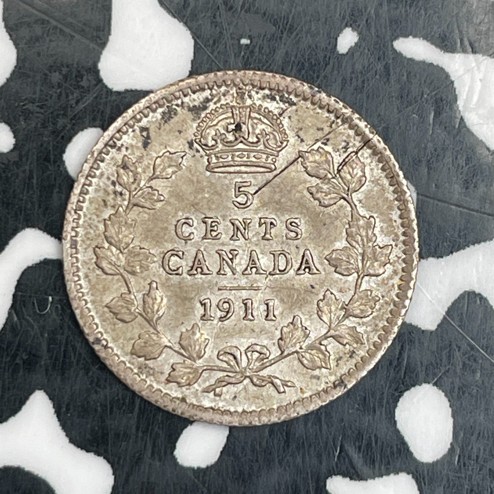 1911 Canada 5 Cents Lot#N0251 Silver! Nice Details, Edge Flaws & Clip