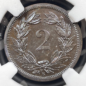 1888-B Switzerland 2 Rappen NGC MS64BN Lot#G9102 Choice UNC! Better Date