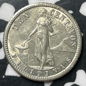 1907-S U.S. Philippines 10 Centavos Lot#E8828 Silver! High Grade! Beautiful!