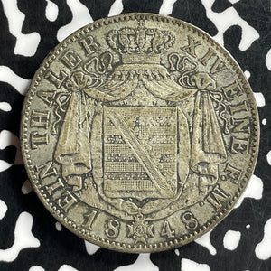 1848-F Germany Saxony 1 Mining Thaler Lot#JM9728 Large Silver! Nice! KM#1162