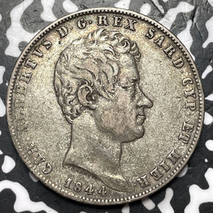 1844 Italy Sardinia 5 Lire Lot#JM7287 Large Silver Coin!