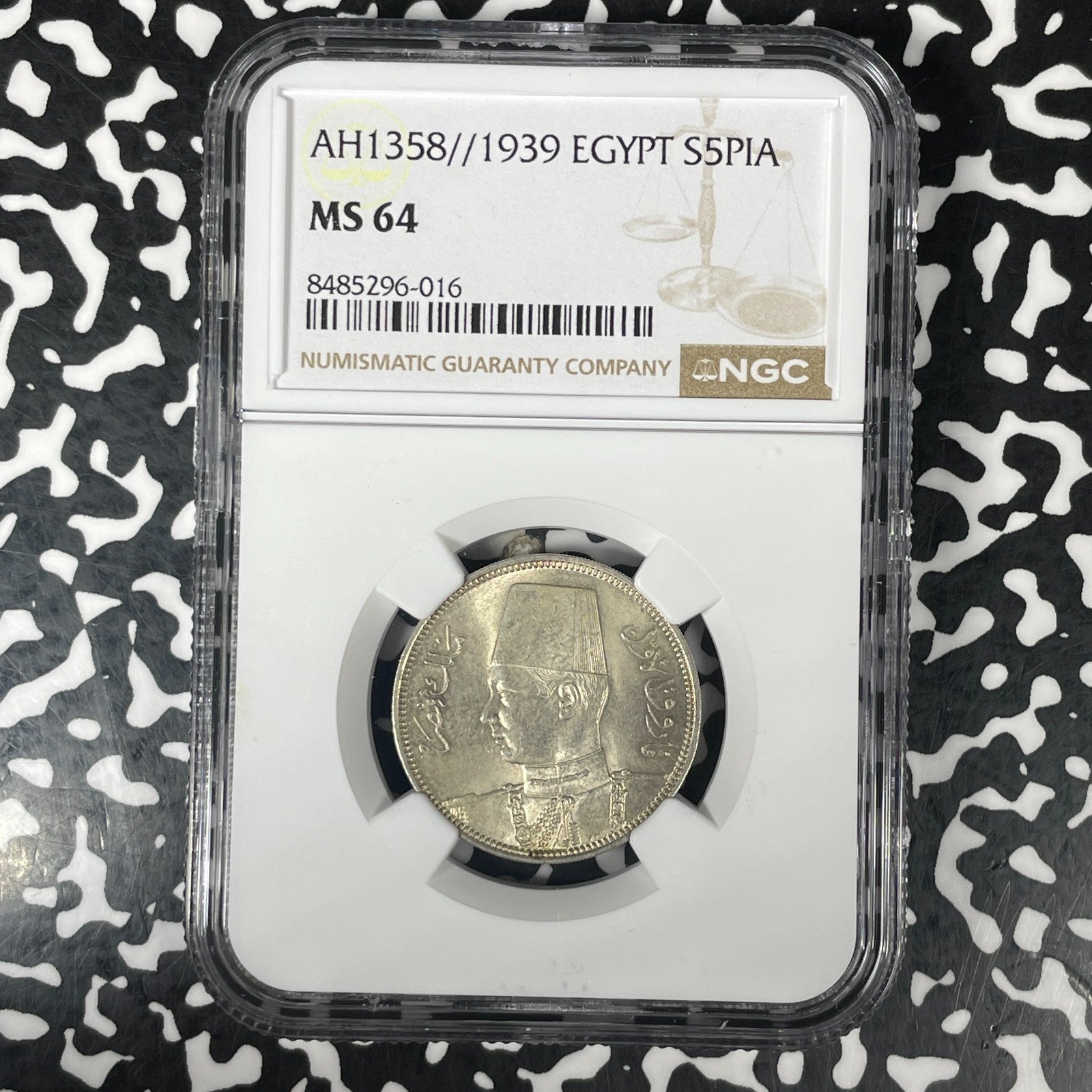 AH 1358 (1939) Egypt 5 Piastres NGC MS64 Lot#G1388 Silver! Choice UNC!