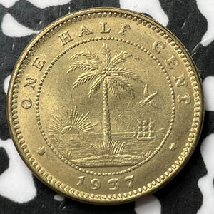 1937 Liberia 1/2 Cent Half Cent Lot#D8440 High Grade! Beautiful!