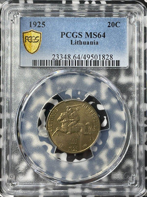 1925 Lithuania 20 Centu PCGS MS64 Lot#G8013 Choice UNC!