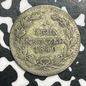 1830 Germany Baden 10 Kreuzer Lot#T6463 Silver!