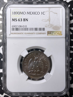 1890-Mo Mexico 1 Centavo NGC MS63BN Lot#G9040 Choice UNC!