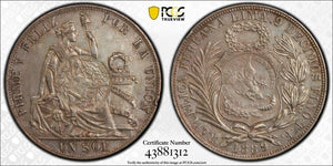 1894 Guatemala 1 Peso C/S On 1889 Peru 1 Sol PCGS AU Detail Lot#MK91 Silver!