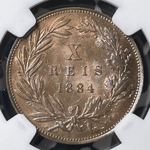 1884 Portugal 10 Reis NGC MS63BN Lot#G8980 Choice UNC!