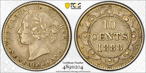 1888 Newfoundland 10 Cents PCGS XF40 Lot#G7283 Silver! Key Date! 30,000 Minted