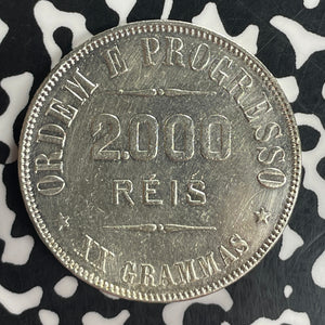 1908 Brazil 2000 Reis Lot#T8183 Large Silver Coin! Cleaned