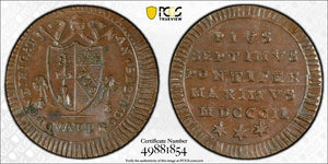 1802 Papal States 1 Quattrino PCGS MS62BN Lot#G8230 Nice UNC! Top Graded!