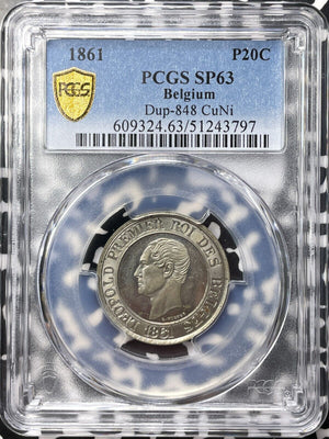 1861 Belgium 20 Centimes Pattern PCGS SP63 Lot#G9312 Solo Top Graded! Dup-848