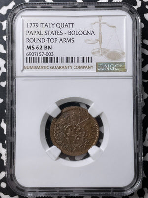 1779 Papal States Bologna 1 Quattrino NGC MS62BN Lot#G9018 Top Graded!